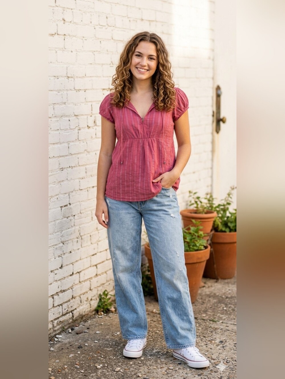Y2K Babydoll Dusty Rose Cotton Cap-Sleeve Top